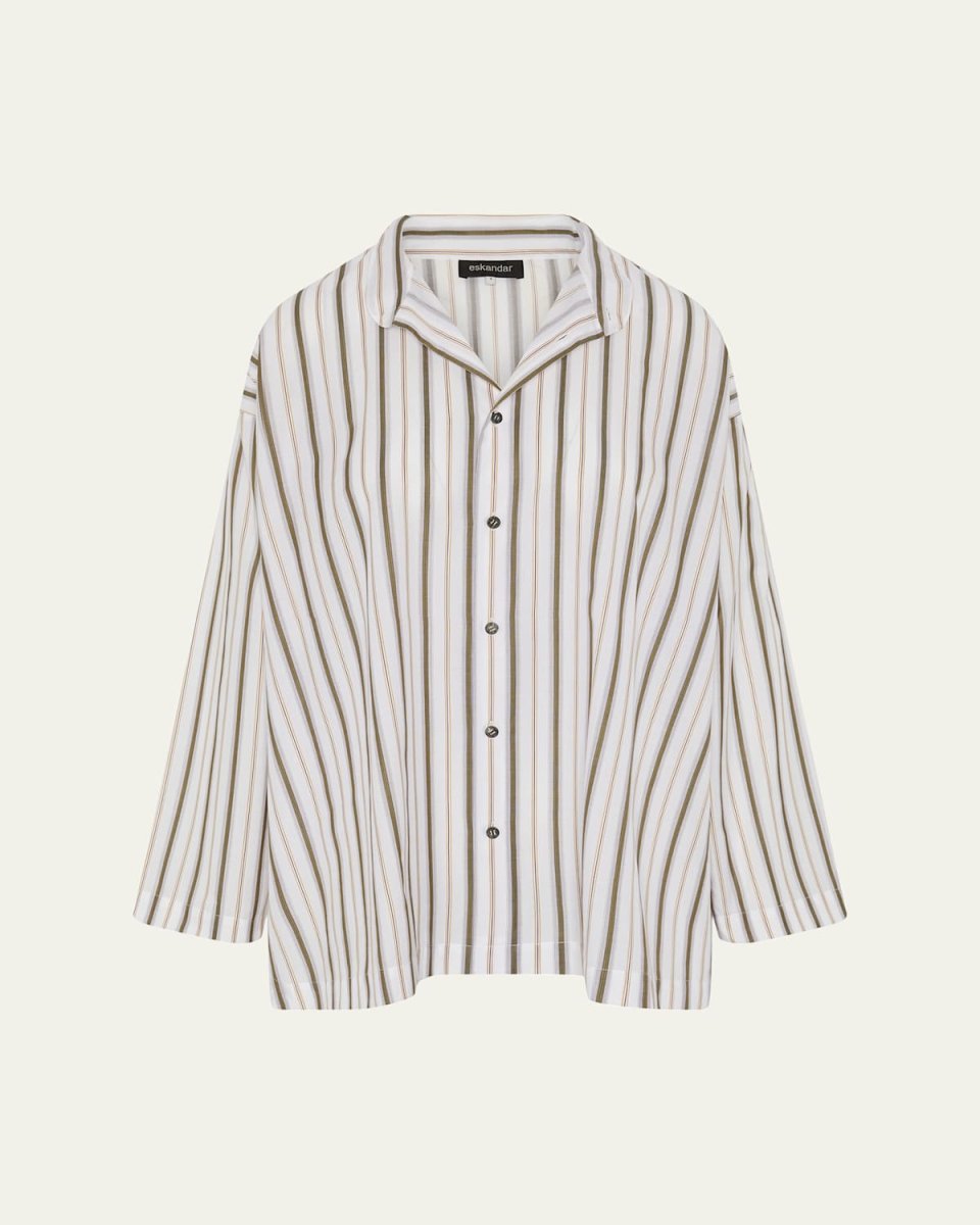 Slim A-Line Collarless Shirt With Stepped Insert (Long Length)